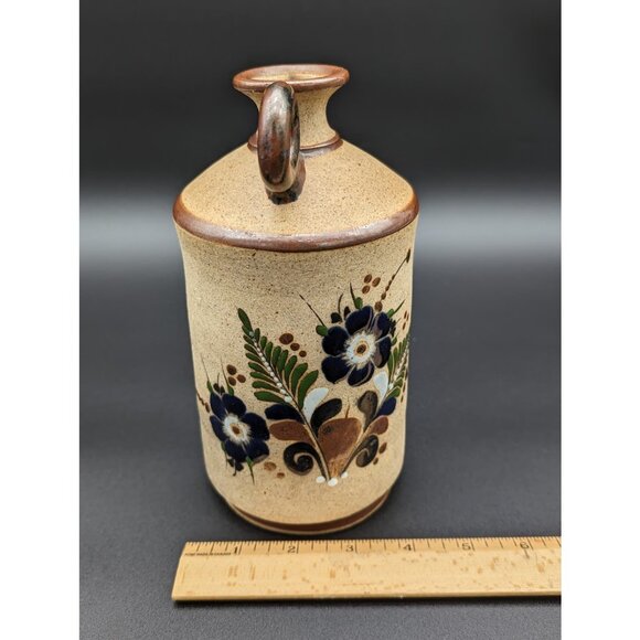 1970's Mexican Tonalá Hand Painted Stoneware Candle Holder Fern Blue Signed - Picture 5 of 8